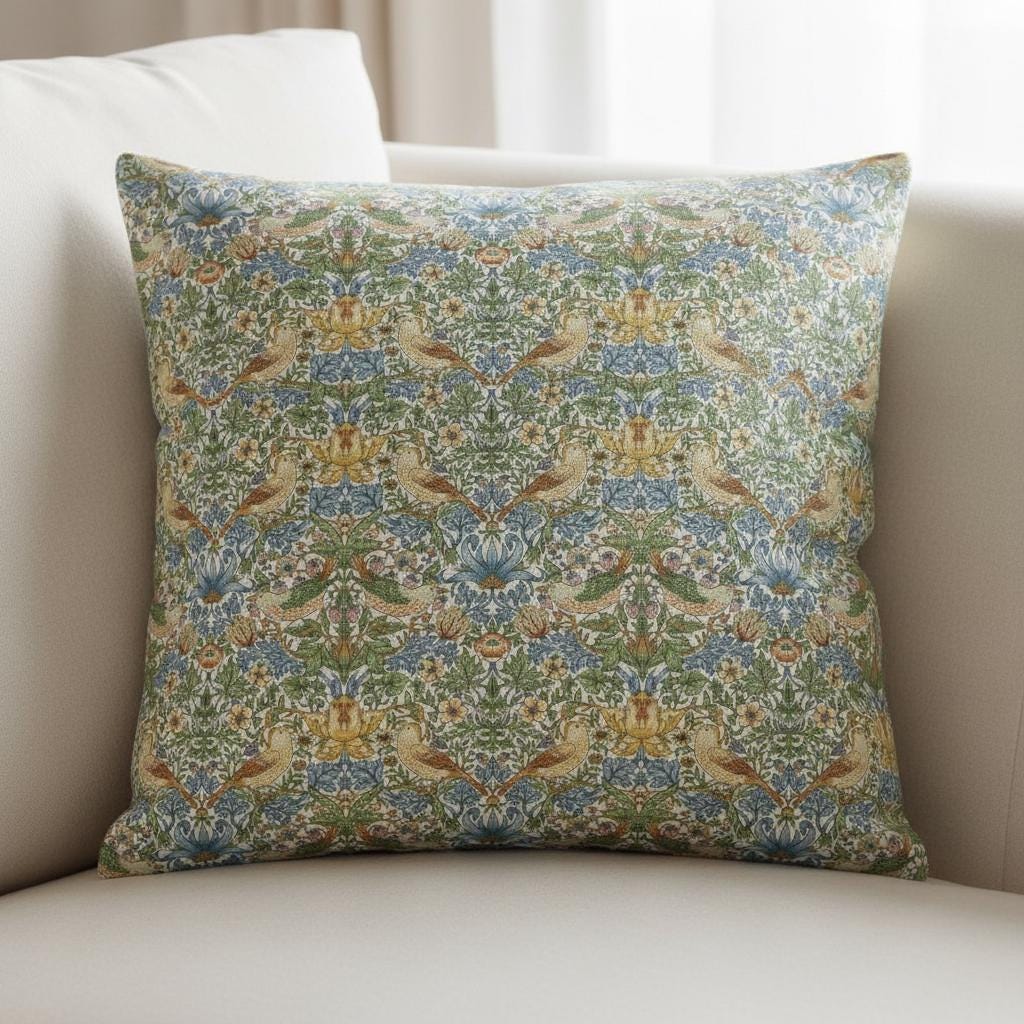 William Morris Strawberry Thief Sky Blue Cushion Cover , Handmade UK