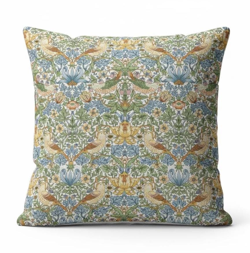 William Morris Strawberry Thief Sky Blue Cushion Cover , Handmade UK