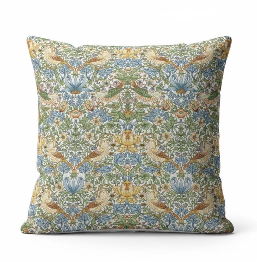 William Morris Strawberry Thief Sky Blue Cushion Cover , Handmade UK