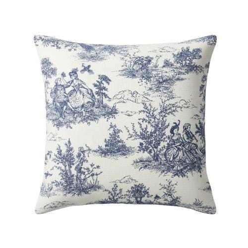 Blue Toile De Jouy Cushion Cover , Vintage French Style Throw Pillow