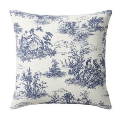Blue Toile De Jouy Cushion Cover , Vintage French Style Throw Pillow