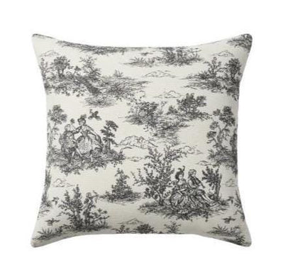 Black Toile De Jouy Cushion Cover , Vintage French Style Throw Pillow
