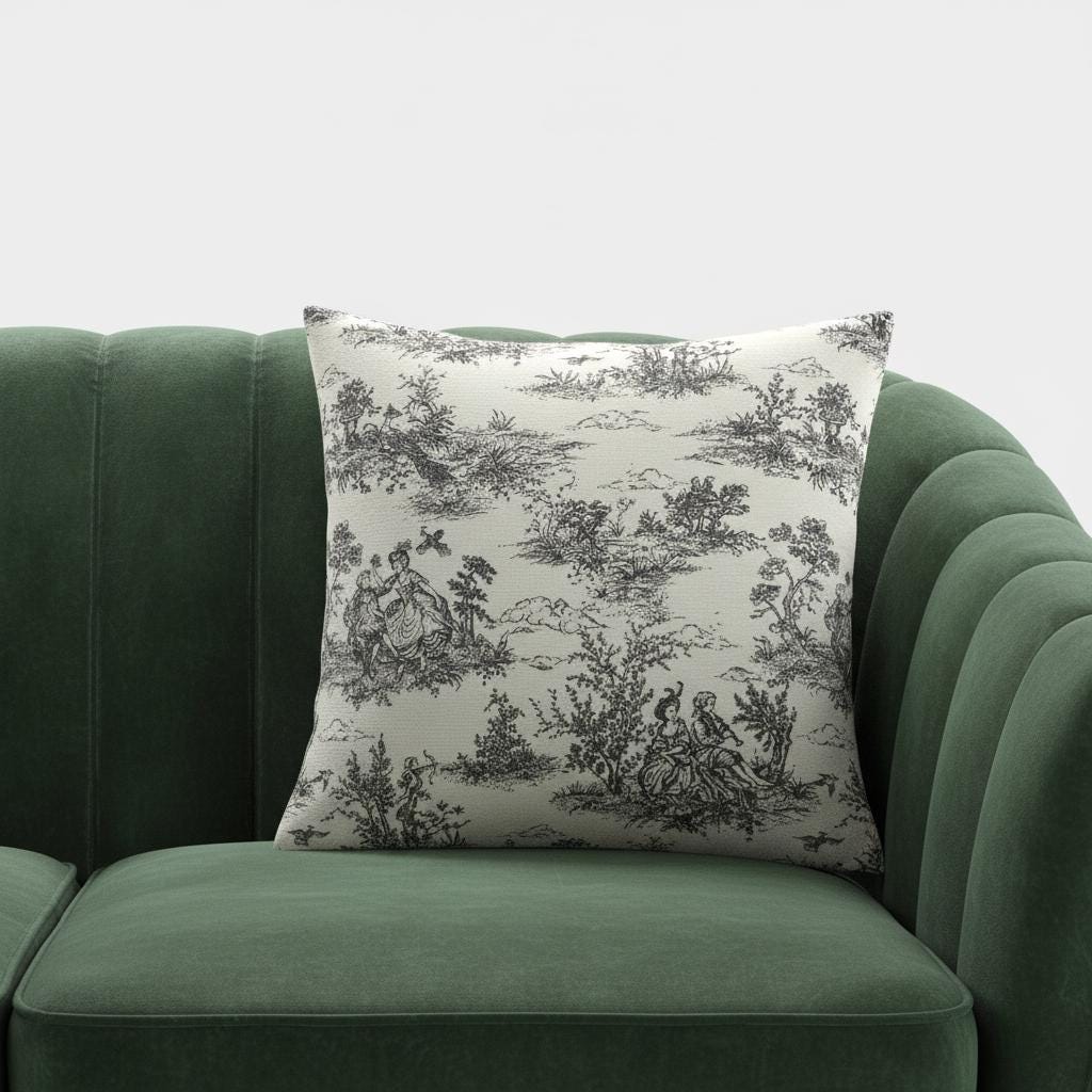 Black Toile De Jouy Cushion Cover , Vintage French Style Throw Pillow