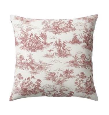 Red Toile De Jouy Cushion Cover, Vintage French Style Throw Pillow