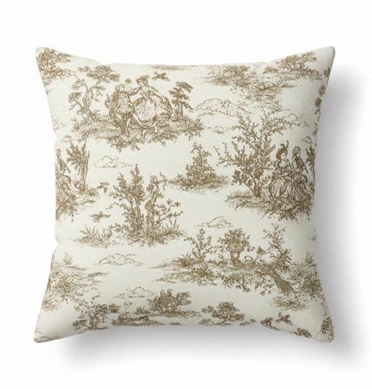 Beige Toile De Jouy Cushion Cover , Vintage French Style Throw Pillow