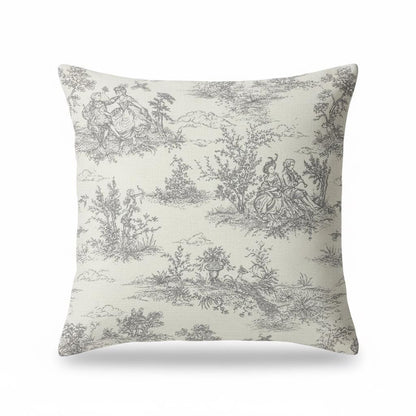 Grey Toile De Jouy Cushion Cover , Vintage French Style Throw Pillow