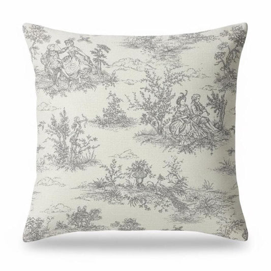 Grey Toile De Jouy Cushion Cover , Vintage French Style Throw Pillow