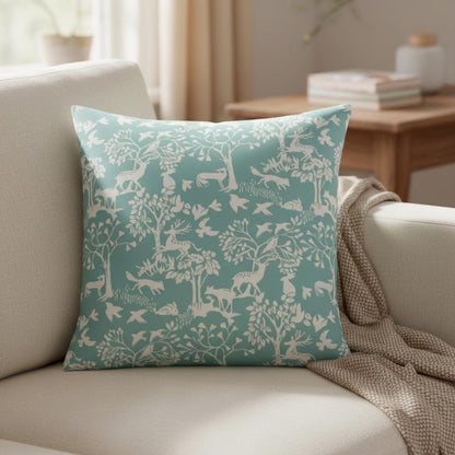 Woodland Deer Cushion Cover , Vilda Ice Blue Throw Pillow , Handmade UK