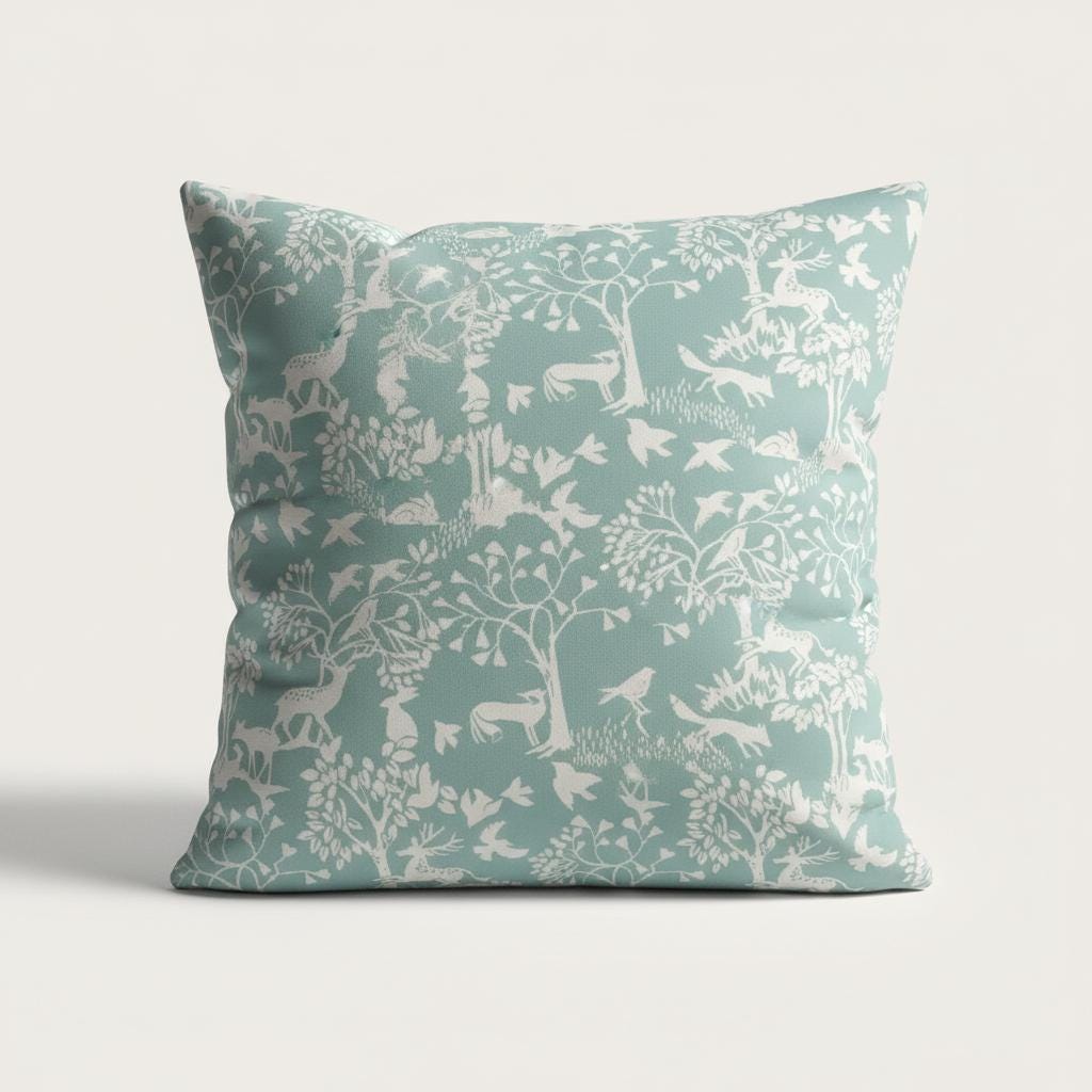 Woodland Deer Cushion Cover , Vilda Ice Blue Throw Pillow , Handmade UK