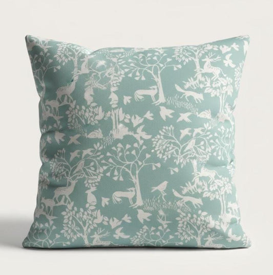 Woodland Deer Cushion Cover , Vilda Ice Blue Throw Pillow , Handmade UK