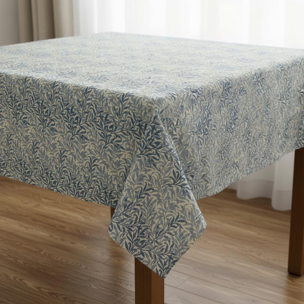 William Morris Willow Bough Natural Coated Tablecloth , Water Resistant Tablecloths , Outdoor Tablecloth , Round Oval Rectangle Tablecloth