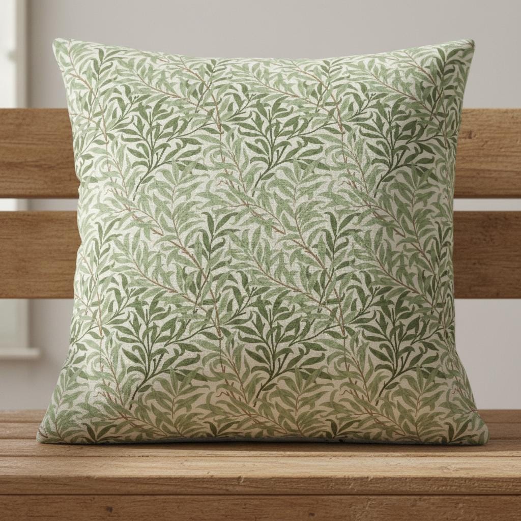 William Morris Cushion Cover Willow Bough Sage Green, Leaf Leaves Throw Pillow, Handmade UK