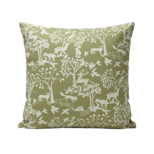 Woodland Deer Cushion Cover , Vilda Sage Green Throw Pillow , Handmade UK