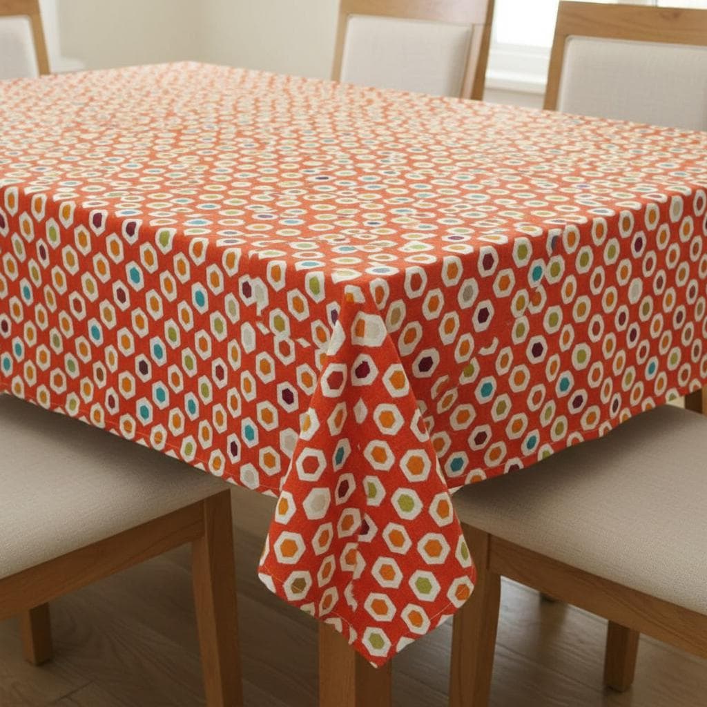 Vibrant Retro Hexagon Geometric Pattern Tablecloth , Round Oval Rectangle