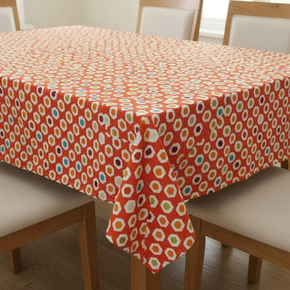 Vibrant Retro Hexagon Geometric Pattern Tablecloth , Round Oval Rectangle