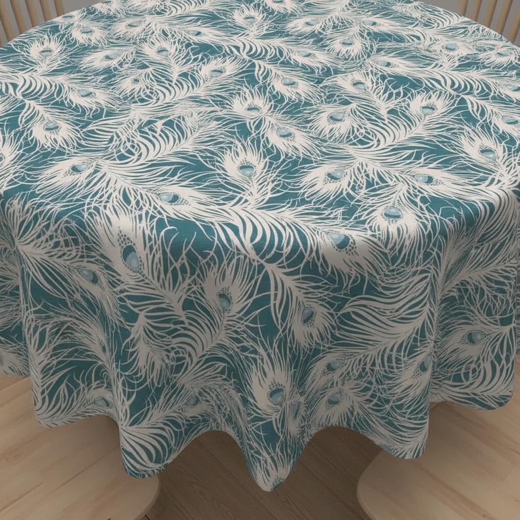 Peacock Feather Teal Tablecloth , Round Oval Rectangle