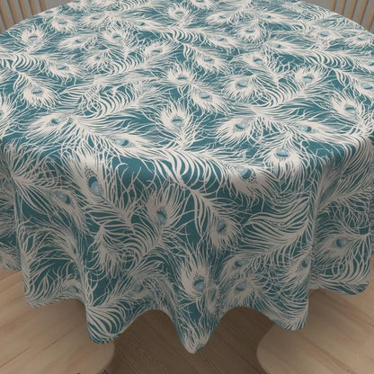 Peacock Feather Teal Tablecloth , Round Oval Rectangle
