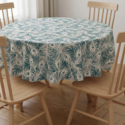 Peacock Feather Teal Tablecloth , Round Oval Rectangle