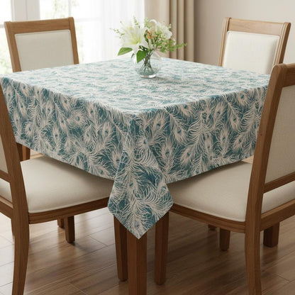 Peacock Feather Teal Tablecloth , Round Oval Rectangle