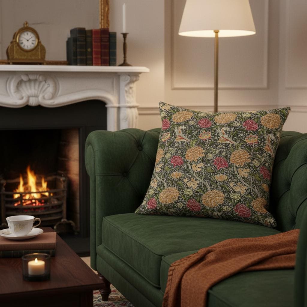William Morris Cray Floral Autumn Cushion Cover , Cotton Throw Pillow , Handmade UK