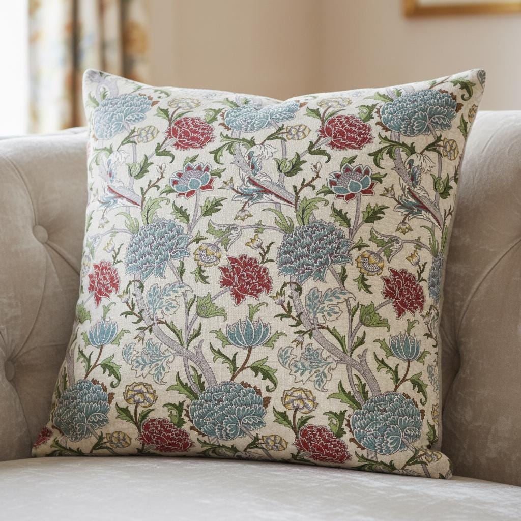 William Morris Cray Floral Paradise Blue Cushion Cover , Cotton Throw Pillow , Handmade UK