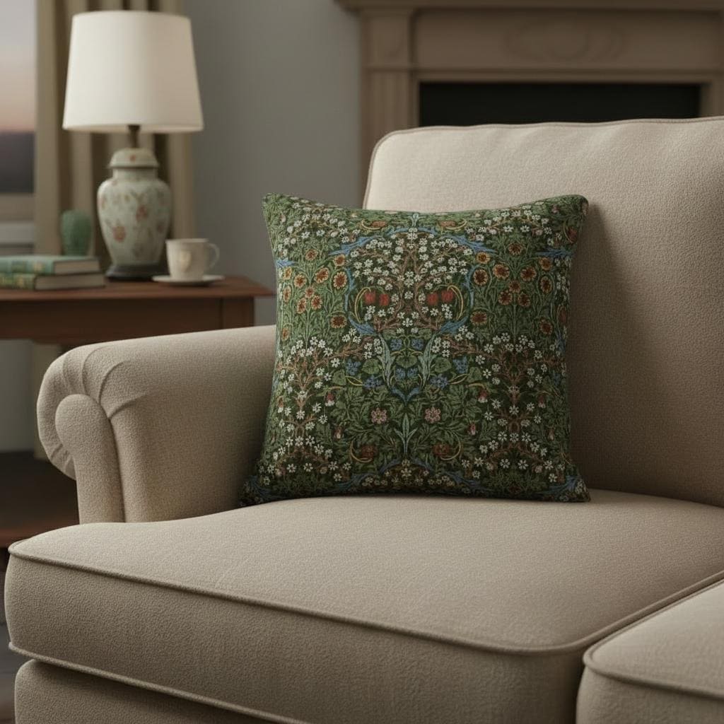 William Morris Blackthorne Floral Forest Cushion Cover , Cotton Throw Pillow , Handmade UK