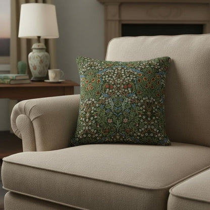 William Morris Blackthorne Floral Forest Cushion Cover , Cotton Throw Pillow , Handmade UK