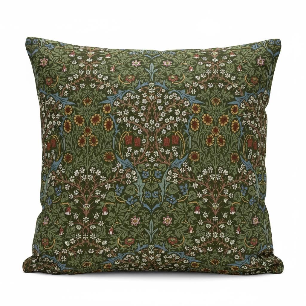 William Morris Blackthorne Floral Forest Cushion Cover , Cotton Throw Pillow , Handmade UK