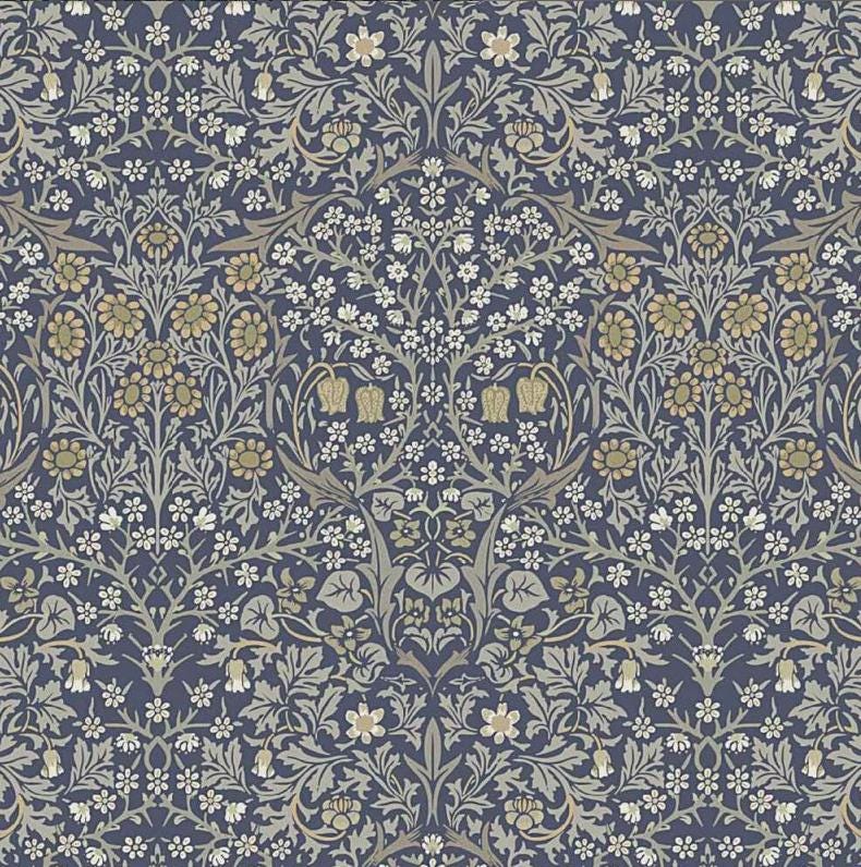 William Morris Blackthorne Floral River Blue Cushion Cover , Cotton Throw Pillow , Handmade UK