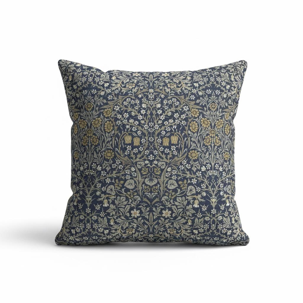 William Morris Blackthorne Floral River Blue Cushion Cover , Cotton Throw Pillow , Handmade UK