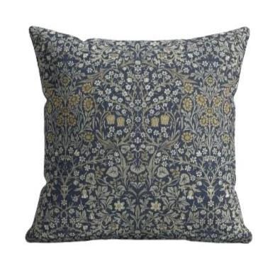 William Morris Blackthorne Floral River Blue Cushion Cover , Cotton Throw Pillow , Handmade UK