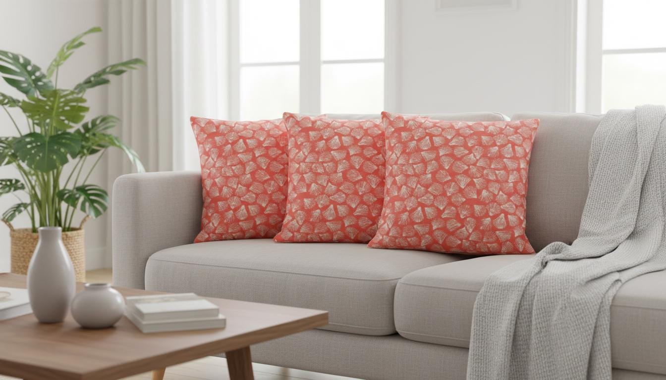 Seashells Coral Cushion Cover: Handmade Cotton Throw Pillow