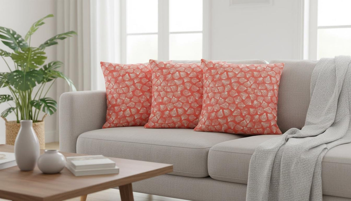 Seashells Coral Cushion Cover: Handmade Cotton Throw Pillow