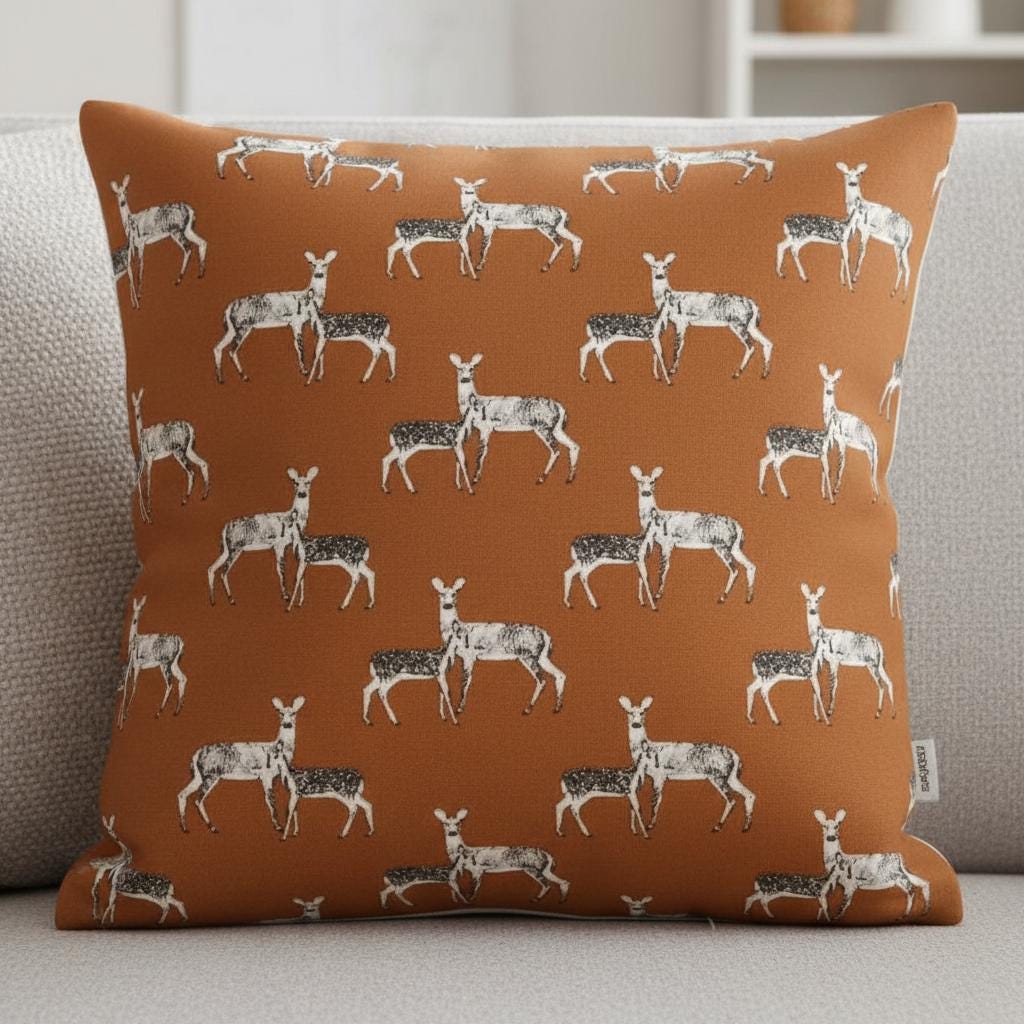 Woodland Autumn Deer Orange Cushion Cover
