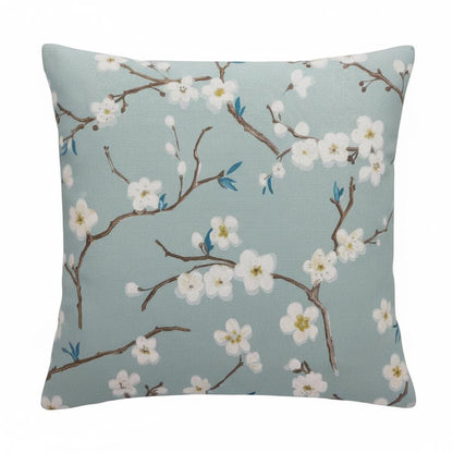 Japanese Cherry Blossom Floral Cushion Cover , Marine Blue Floral Throw Pillow