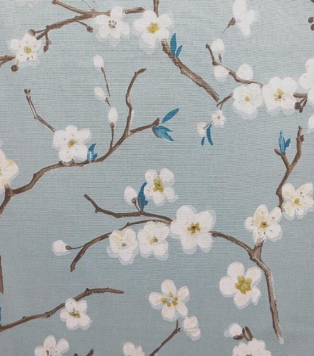 Japanese Cherry Blossom Floral Cushion Cover , Marine Blue Floral Throw Pillow