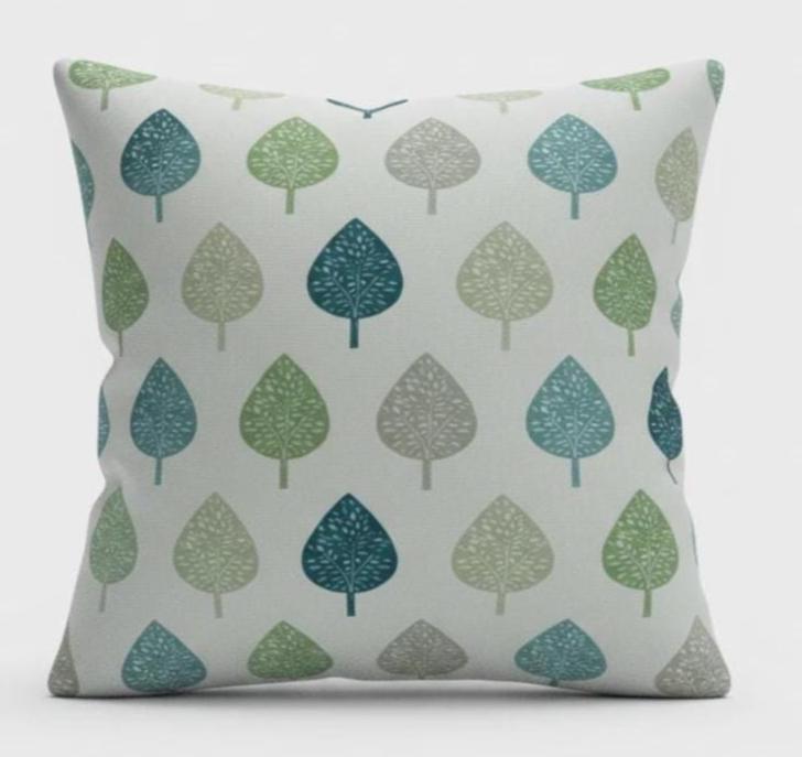 Symmetrical Leaf Leaves Teal Green Cushion Cover, Handmade Cotton Throw Pillow