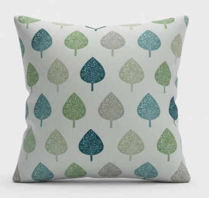 Symmetrical Leaf Leaves Teal Green Cushion Cover, Handmade Cotton Throw Pillow