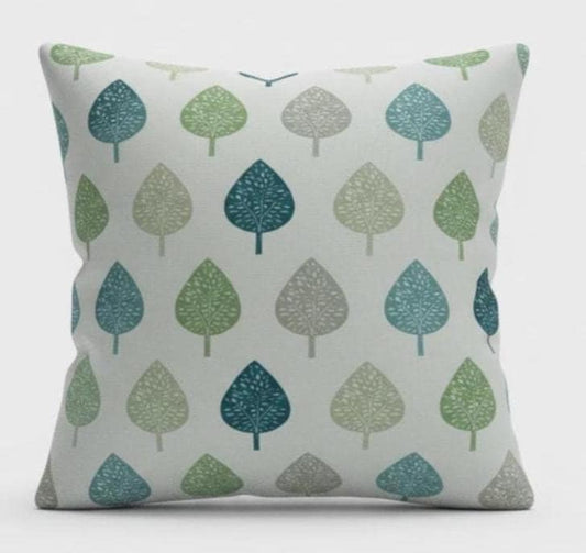 Symmetrical Leaf Leaves Teal Green Cushion Cover, Handmade Cotton Throw Pillow