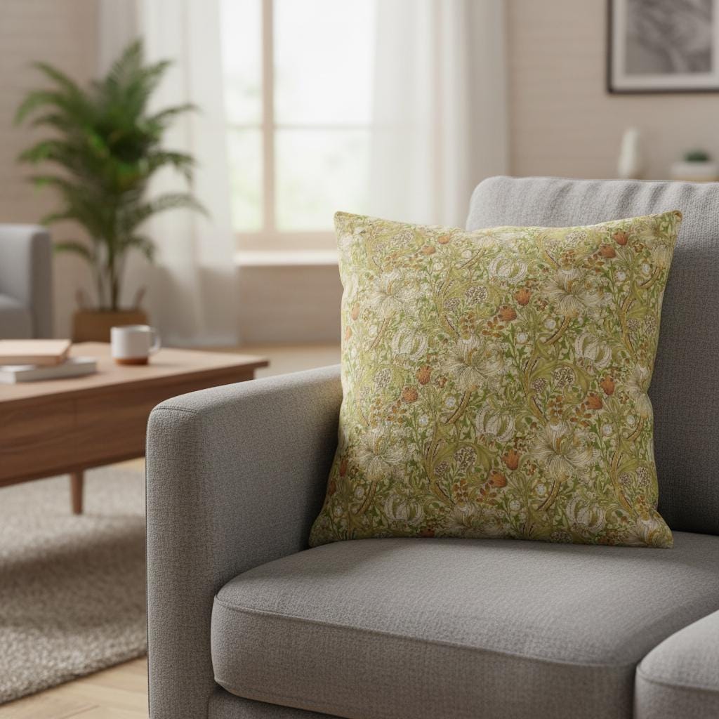 William Morris Golden Lily Cornsilk Cushion Cover , Floral Throw Pillow , Handmade UK