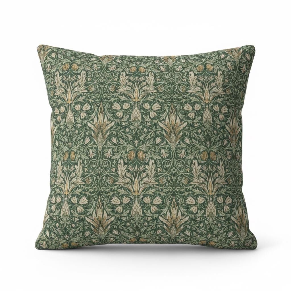 William Morris Snakeshead Forest Green Cushion Cover , Floral Throw Pillow , Handmade UK