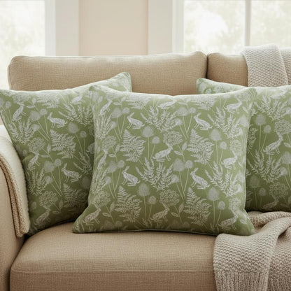Kielder Hare Rabbit Sage Green Cushion Cover