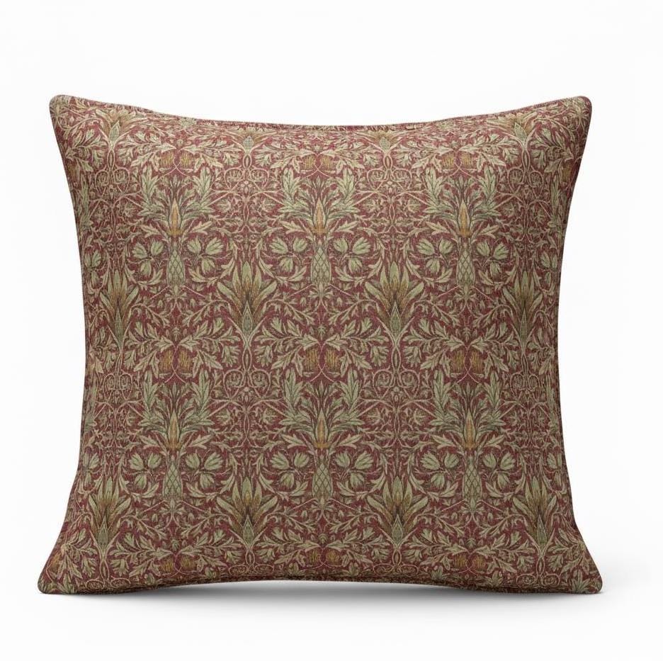 William Morris Cushion Cover Snakeshead Wine Red , Floral Throw Pillow , Handmade UK