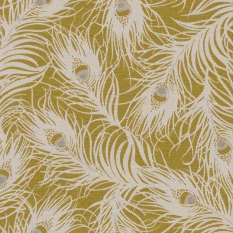 Harper Peacock Feather Ochre Yellow Cushion Cover , Throw Pillow , Handmade UK