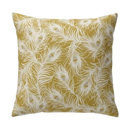 Harper Peacock Feather Ochre Yellow Cushion Cover , Throw Pillow , Handmade UK