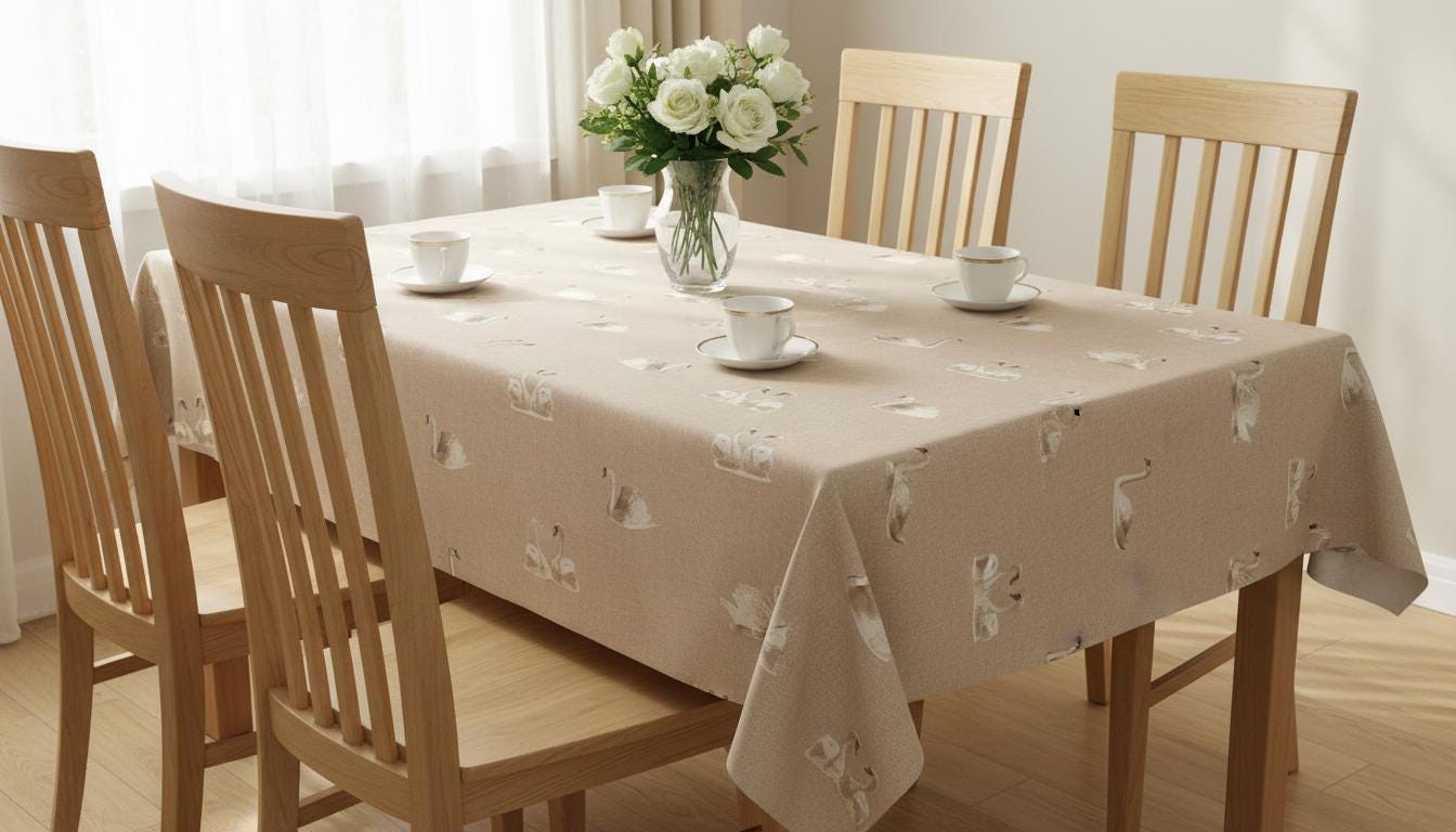 Swans Birds Tablecloth , Wildlife Linen Look Table Cloth , Round Oval Rectange