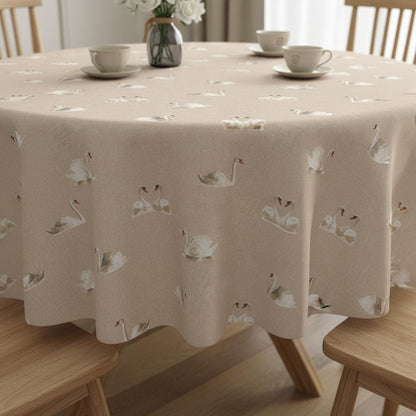 Swans Birds Tablecloth , Wildlife Linen Look Table Cloth , Round Oval Rectange