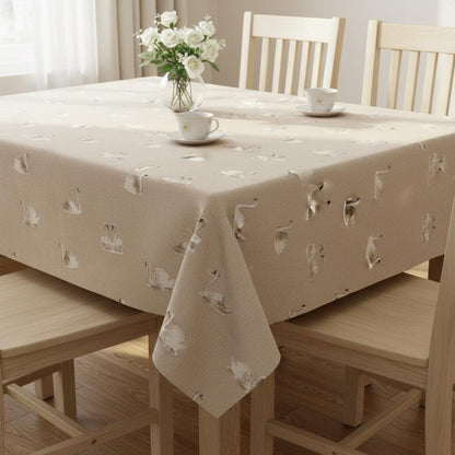 Swans Birds Tablecloth , Wildlife Linen Look Table Cloth , Round Oval Rectange