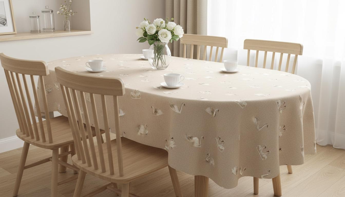 Swans Birds Tablecloth , Wildlife Linen Look Table Cloth , Round Oval Rectange