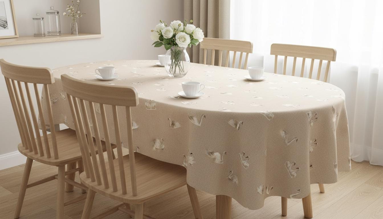 Swans Birds Tablecloth , Wildlife Linen Look Table Cloth , Round Oval Rectange